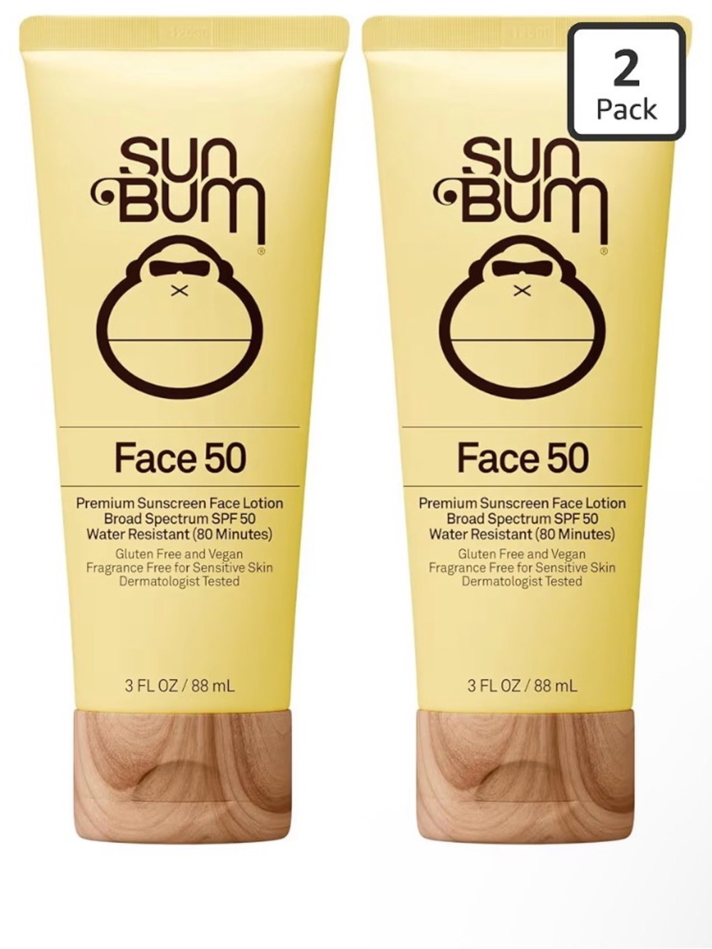 Sun Bum Face 50 SPF Broad Spectrum Sunscreen Lotion - Yellow - 2 Pack 3oz each